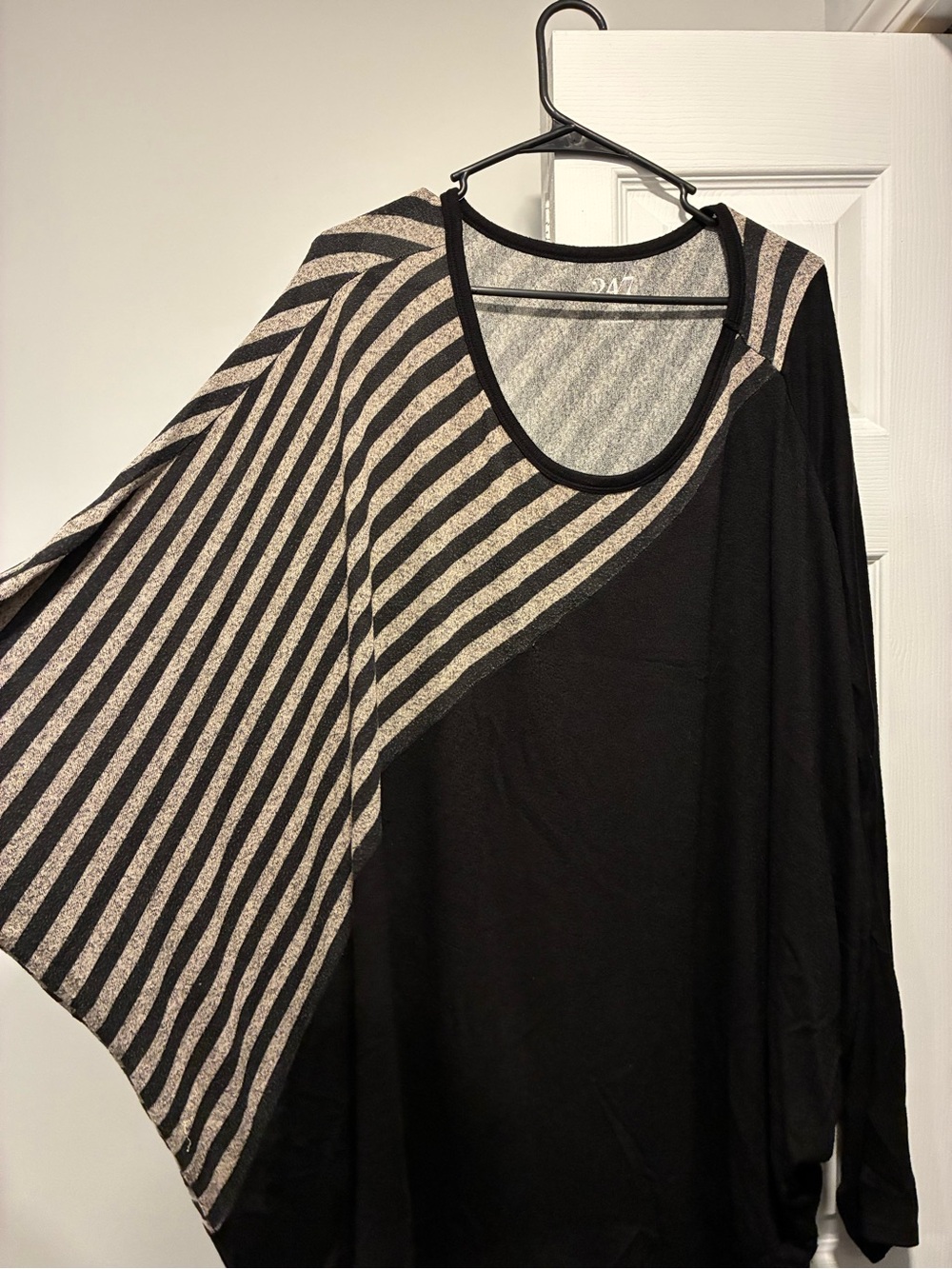Striped Metallic Accent Black Dolman Blouse